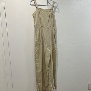 Beige Wide-Leg Cotton Jumpsuit with Straps